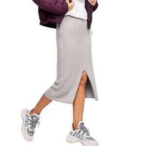 Free People Skyline Ribbed Midi Skirt with front slit, Size Large, New with Tags